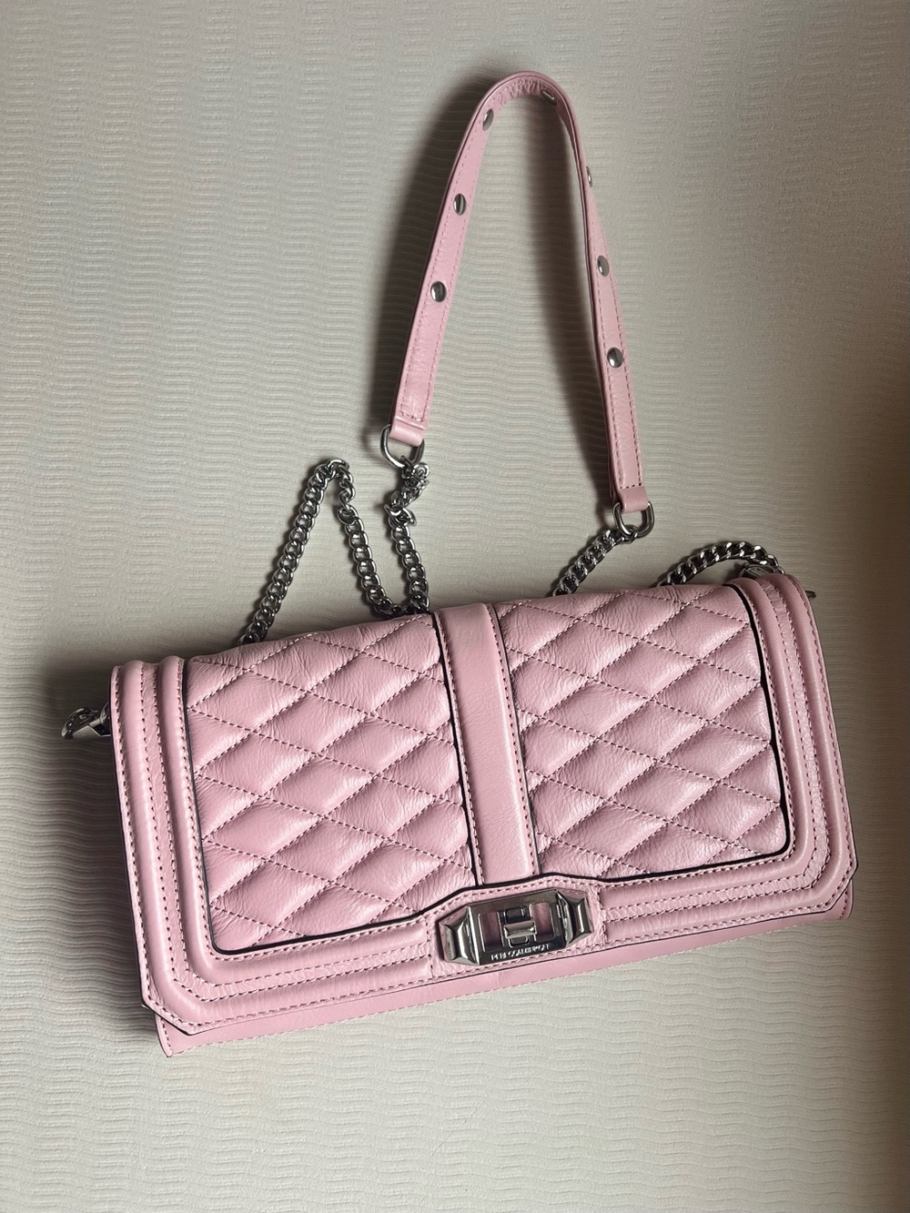Rebecca Minkoff Love Crossbody Blush Pink Quilted Leather Chain Bag NWOT